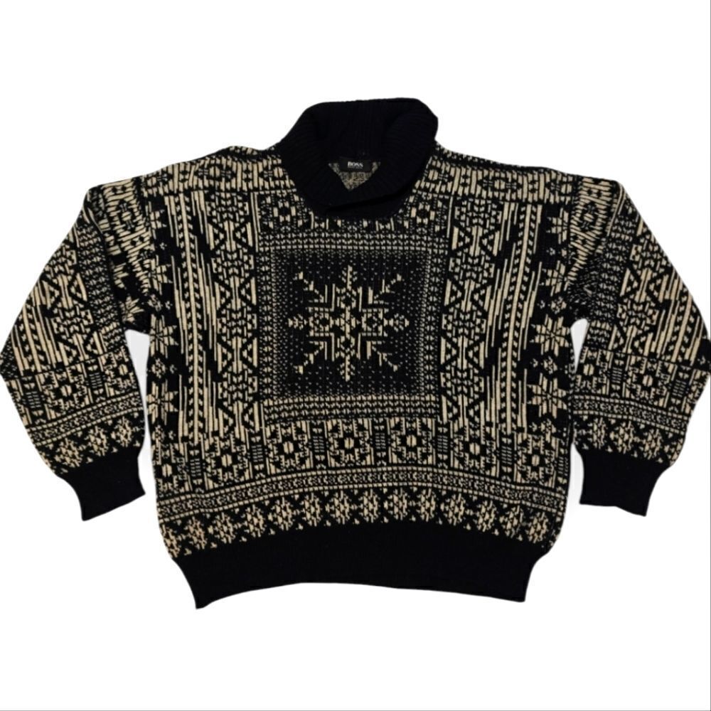 VTG 1990s HUGO BOSS ITALY NORWEGIAN FAIR ISLE WOOL SWEATER SIZE L